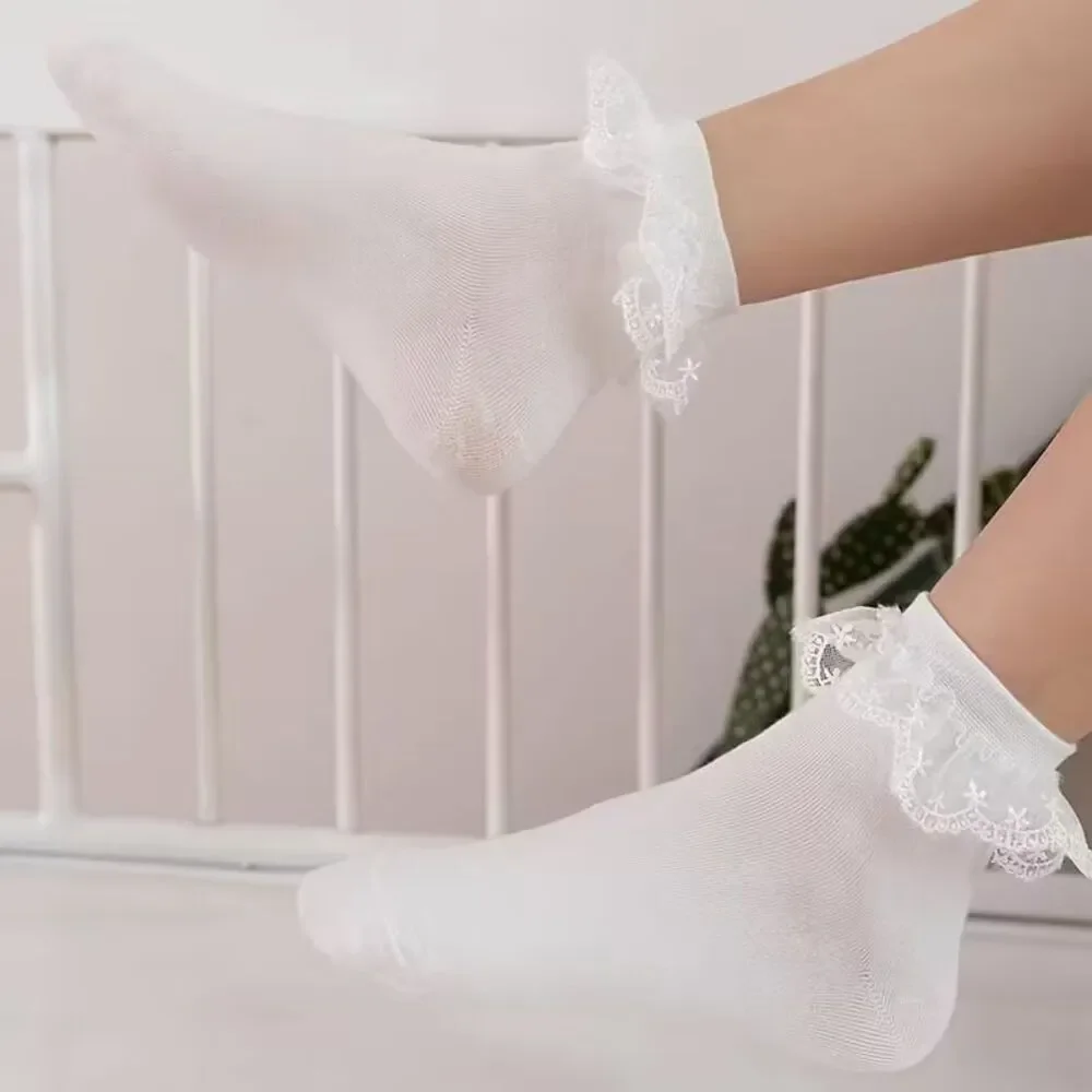 Whimsical Lace Princess Socks – Mid-Calf, Starry White, Fairy Maiden White NEW